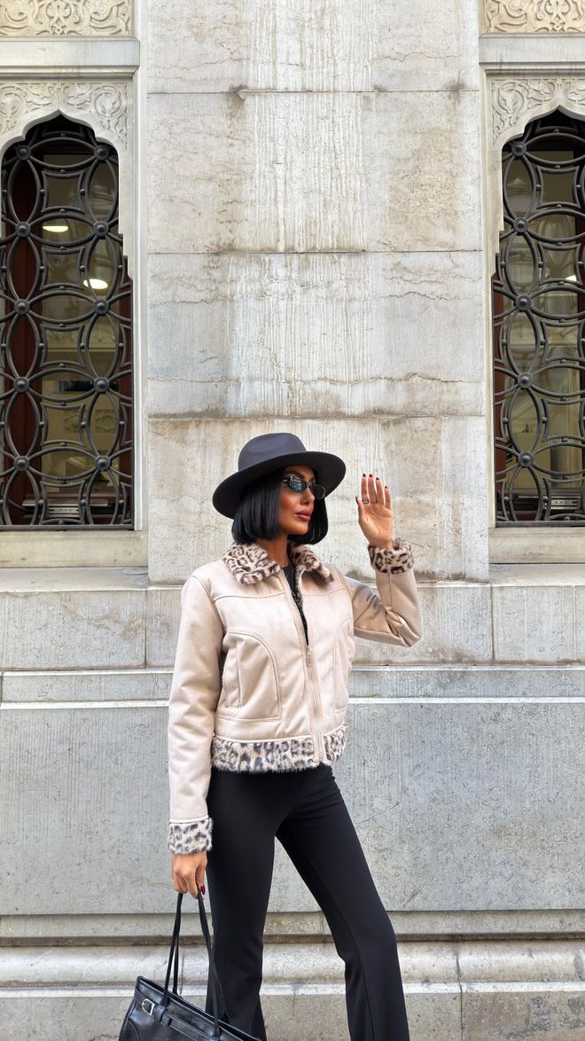 Miss Janell Beige Aviator Jacket Wholesale Clothing 5