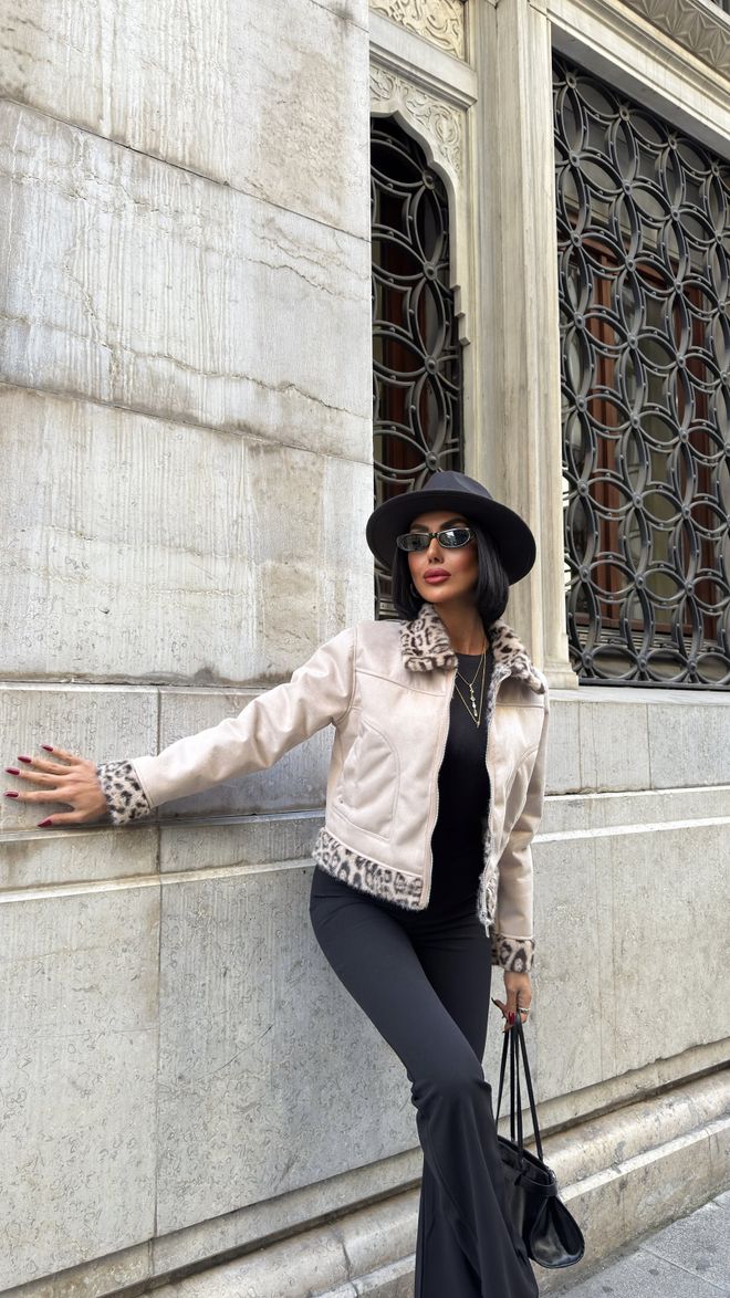 Miss Janell Beige Aviator Jacket Wholesale Clothing Cocktail