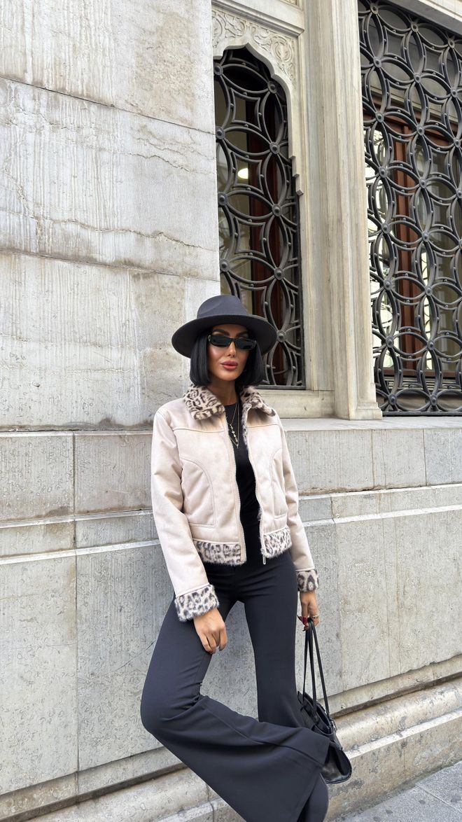 Miss Janell Beige Aviator Jacket Wholesale Clothing Fall