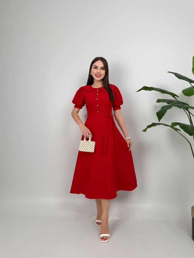 Miss Janell Rochie Elegantă Roșie Fit And Flare Midi Îmbrăcăminte cu ridicata Conservator