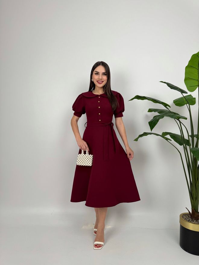 Miss Janell Rochie Roșu Bordo Tip A Cu Mâneci Bufante Jumătate Îmbrăcăminte cu ridicata Conservator