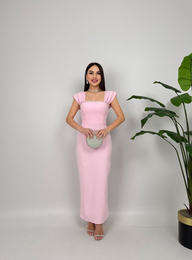 Miss Janell Rochie Roz Elegantă Tip Draperie Maxi Cu Mâneci Capac Îmbrăcăminte cu ridicata Formal