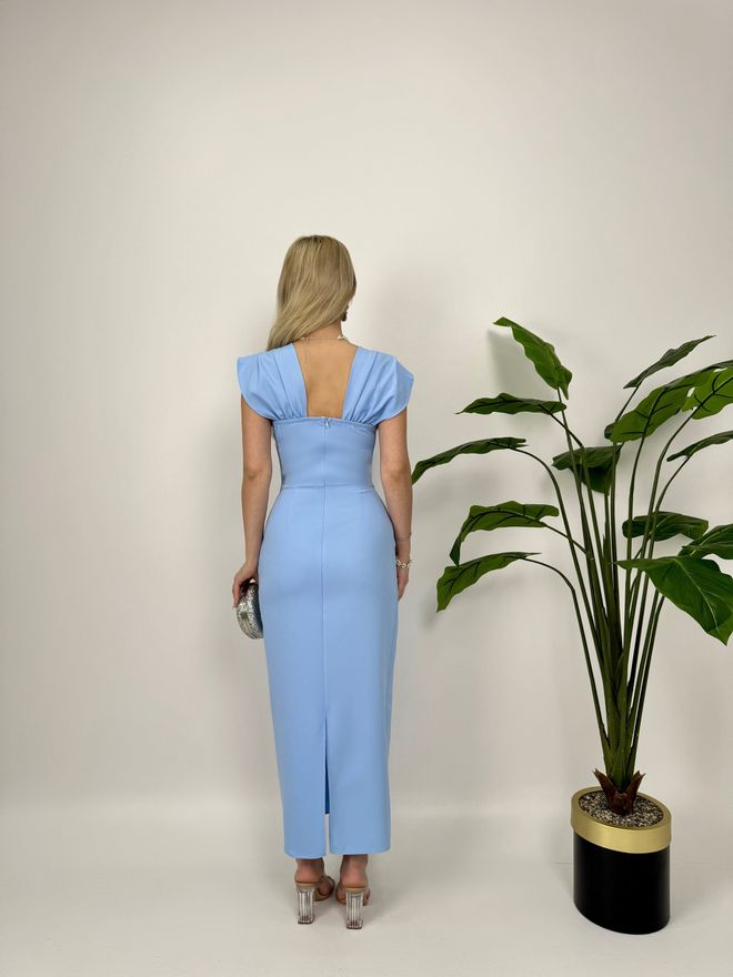 Miss Janell Rochie Albastră Elegantă Draperie Cu Mâneci Capac Îmbrăcăminte cu ridicata 1