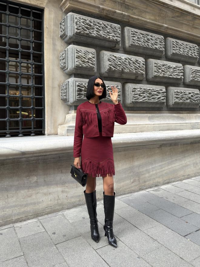 Miss Janell Bordowa Czerwona Mini Spódnica Bodycon Z Wysokim Stanem Hurtowa sprzedaż odzieży 1