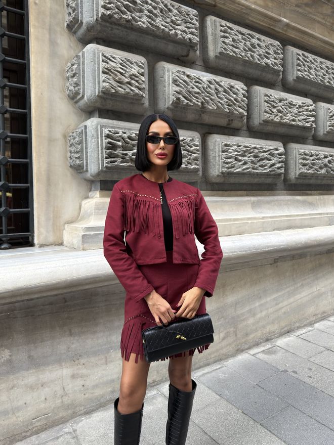 Miss Janell Bordowa Czerwona Mini Spódnica Bodycon Z Wysokim Stanem Hurtowa sprzedaż odzieży 5