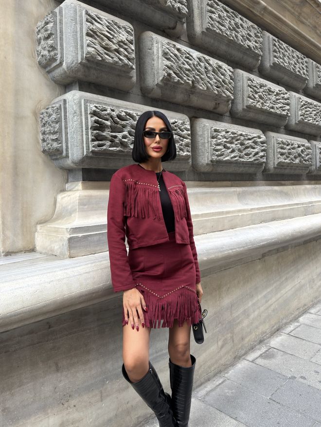 Miss Janell Bordowa Czerwona Mini Spódnica Bodycon Z Wysokim Stanem Hurtowa sprzedaż odzieży Wiosna