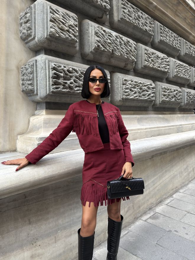 Miss Janell Bordowa Czerwona Mini Spódnica Bodycon Z Wysokim Stanem Hurtowa sprzedaż odzieży Klasyczny