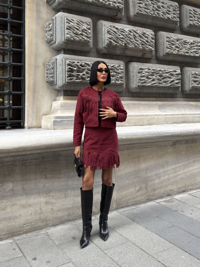 Miss Janell Bordowa Czerwona Mini Spódnica Bodycon Z Wysokim Stanem Hurtowa sprzedaż odzieży Urodziny