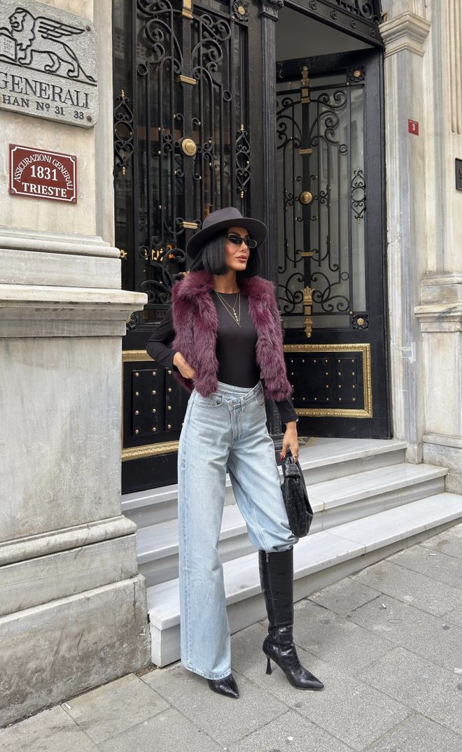 Miss Janell Glamoroso Elegante Vermelho Clarete Colete Roupas por atacado Trabalho