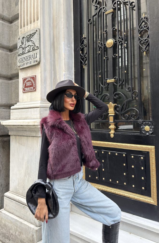 Miss Janell Glamoroso Elegante Vermelho Clarete Colete Roupas por atacado Sensual