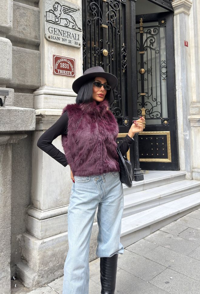 Miss Janell Glamoroso Elegante Vermelho Clarete Colete Roupas por atacado Outono