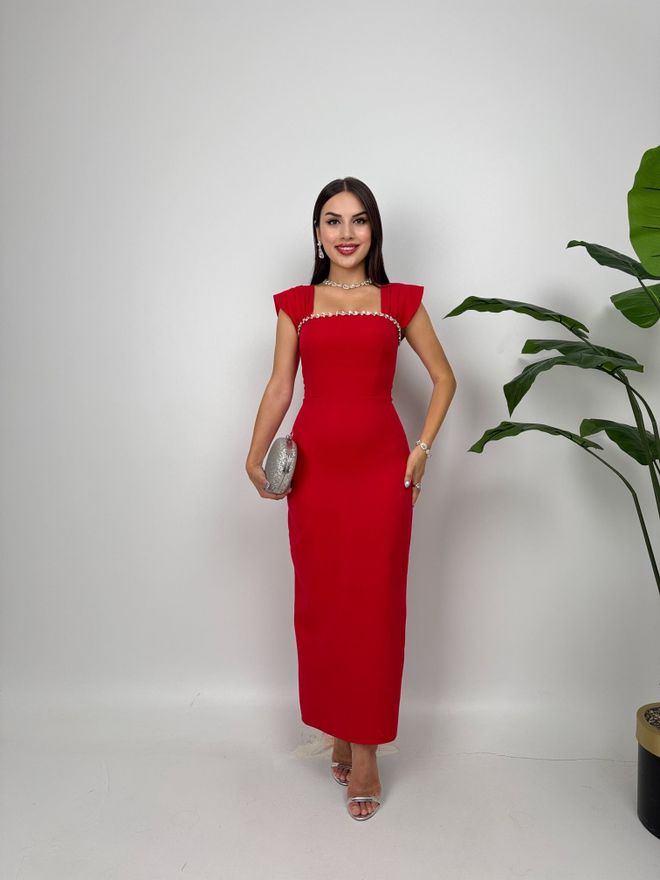 Miss Janell Elegante Rode Maxi Schede Jurk Met Kapmouwen Groothandel Kleding Sexy