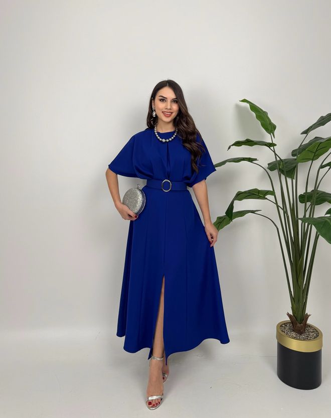 Miss Janell Vestido Azul Elegante Línea A Midi Ropa al por mayor Formal