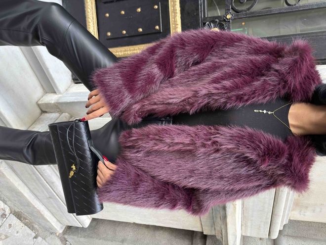 Miss Janell Eleganter Bordeauxroter Fellmantel Großhandelskleidung Jahrgang