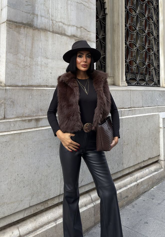 Miss Janell Castanho Elegante Casual Vintage Formal Glamoroso Retro Colete Roupas por atacado 5