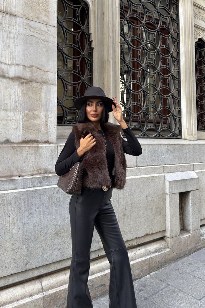 Miss Janell Castanho Elegante Casual Vintage Formal Glamoroso Retro Colete Roupas por atacado Trabalho