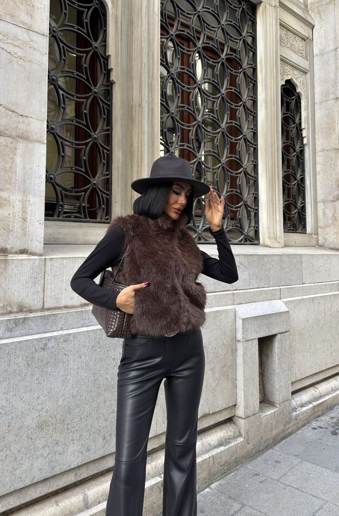 Miss Janell Castanho Elegante Casual Vintage Formal Glamoroso Retro Colete Roupas por atacado Outono