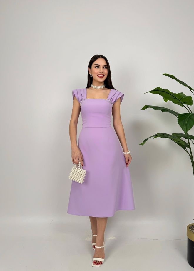 Miss Janell Vestido Elegante Morado De Línea A Con Manga Casquillo Y Largo Midi Ropa al por mayor Antiguo