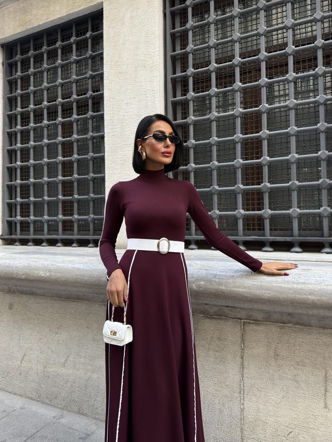 Miss Janell Vermelho Clarete Modesto Elegante Formal Vestido Roupas por atacado Outono