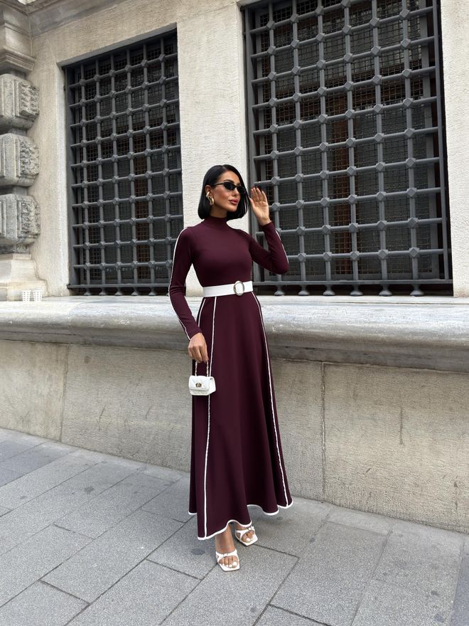 Miss Janell Vermelho Clarete Modesto Elegante Formal Vestido Roupas por atacado 5