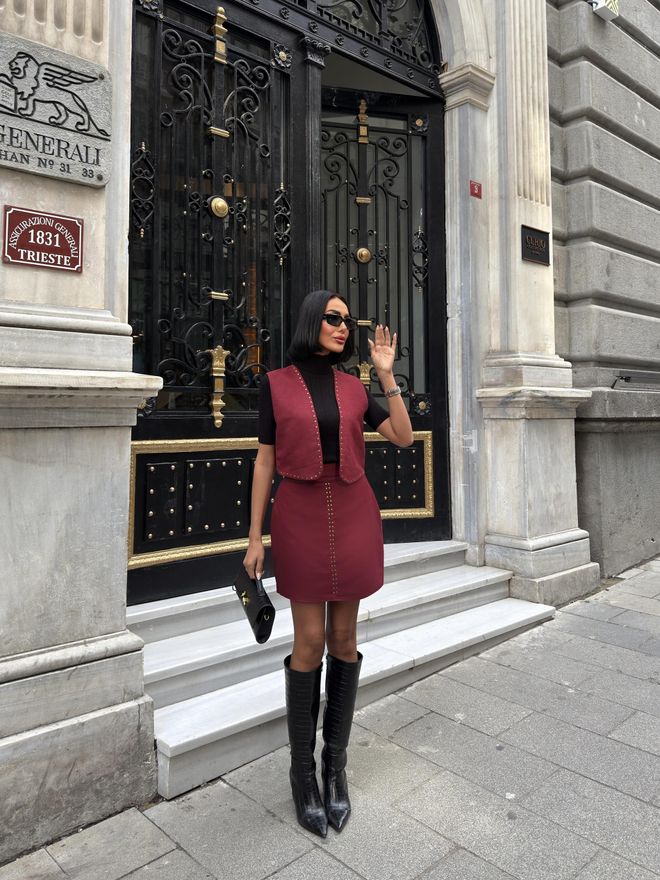 Miss Janell Мини Бодикон Сукња Боје Бордо Са Патент Затварачем И Средњим Струком Велепродаја одеће Неформалан