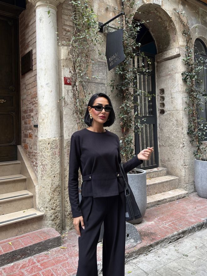 Miss Janell Комплект Елегантен Черен Палацо Дрехи на едро Пролет