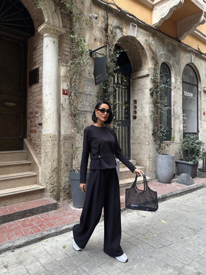 Miss Janell Комплект Елегантен Черен Палацо Дрехи на едро Официален