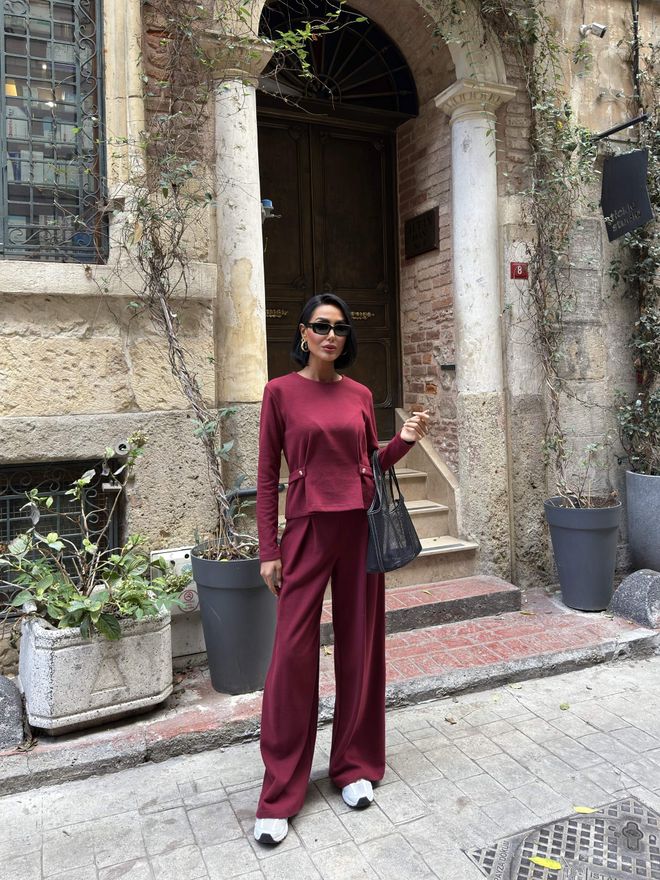 Miss Janell Súprava Bordová Neformálny Elegantný Skromný Palazzo Veľkoobchod s oblečením Neformálny