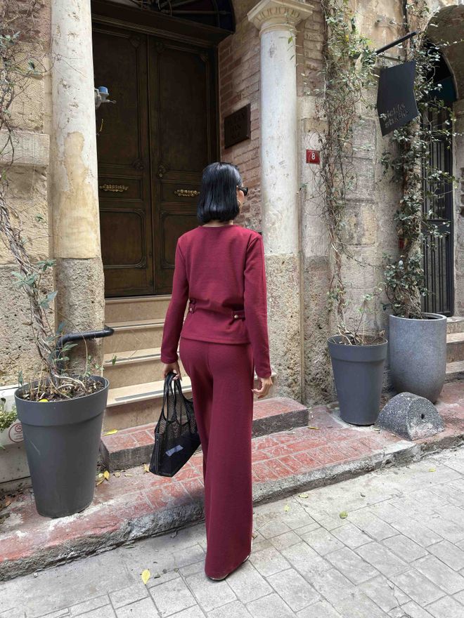 Miss Janell Súprava Bordová Neformálny Elegantný Skromný Palazzo Veľkoobchod s oblečením Doma