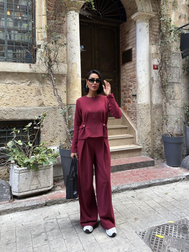 Miss Janell Súprava Bordová Neformálny Elegantný Skromný Palazzo Veľkoobchod s oblečením Jar