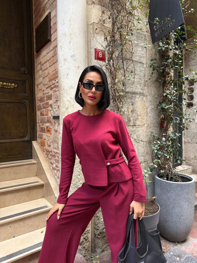 Miss Janell Súprava Bordová Neformálny Elegantný Skromný Palazzo Veľkoobchod s oblečením 5