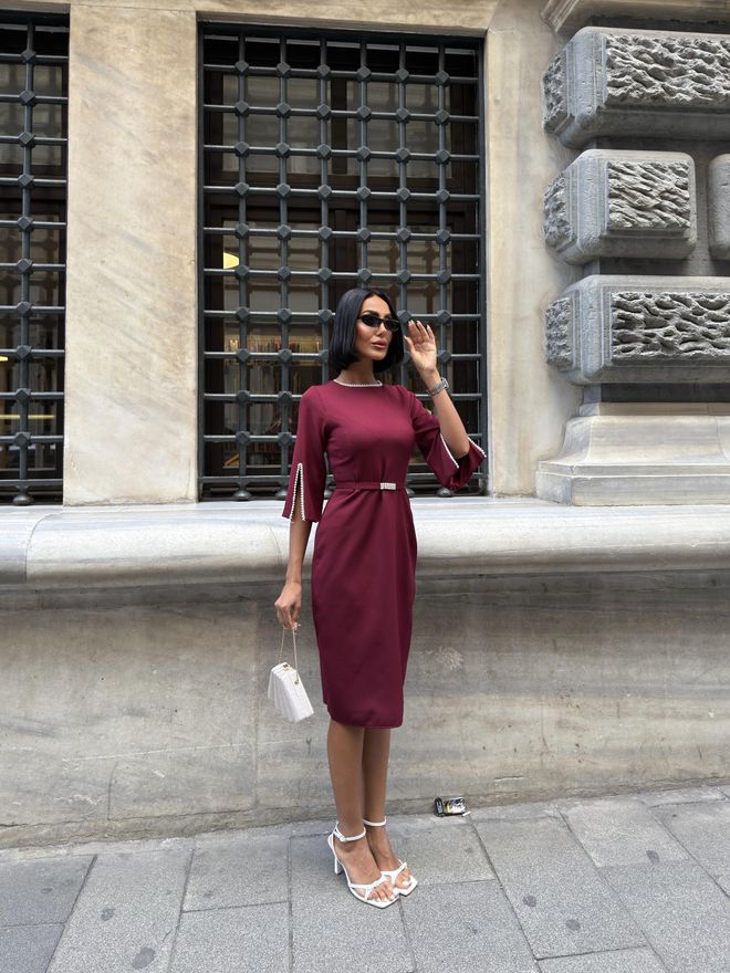 Miss Janell Tamsiai Raudona Suknelė Didmeninė prekyba drabužiais Apykaklė su įkirpimu