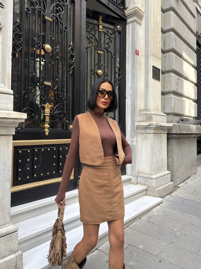 Miss Janell Браон Мини Сукња А Кроја Високог Струка Велепродаја одеће Неформалан