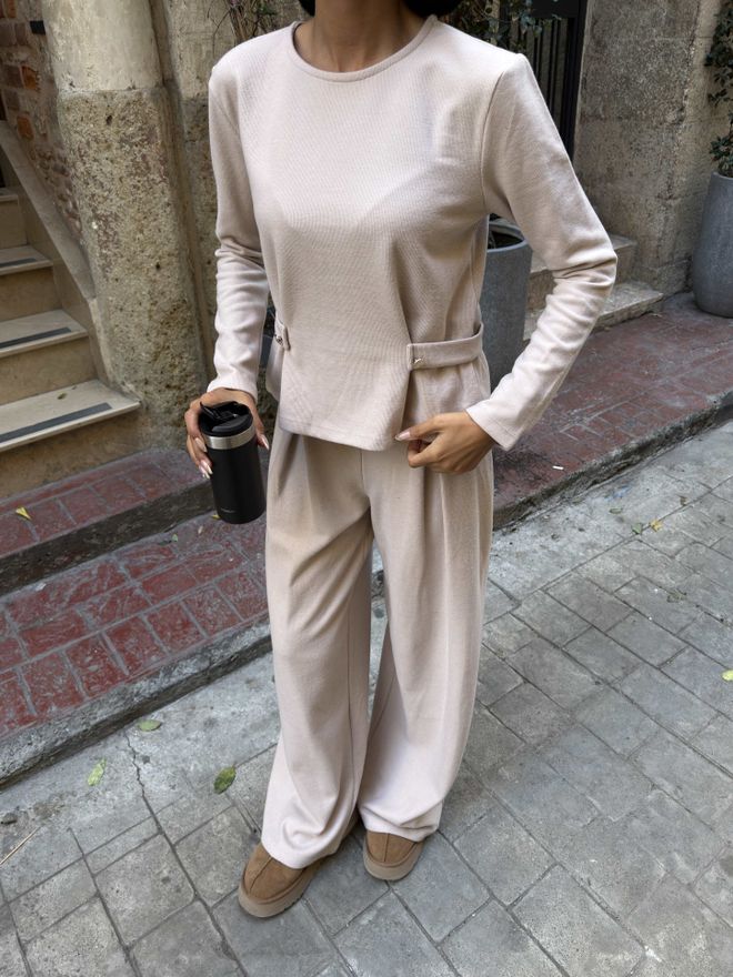 Miss Janell Súprava Béžová Casual Široké Nohavice Palazzo Veľkoobchod s oblečením 1