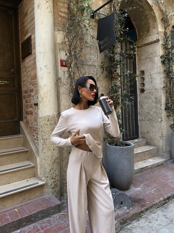 Miss Janell Súprava Béžová Casual Široké Nohavice Palazzo Veľkoobchod s oblečením 5