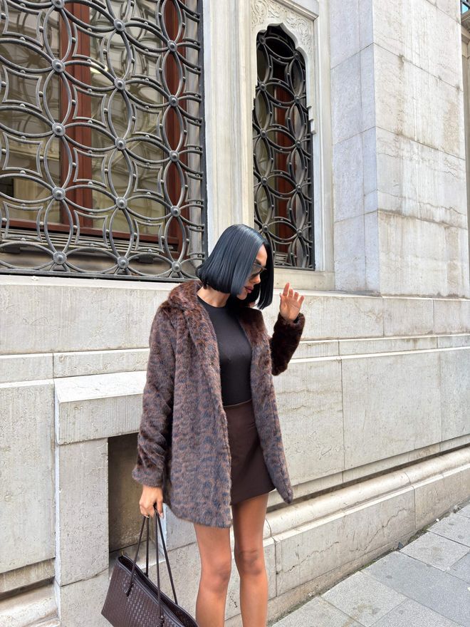 Miss Janell Brown Fur Single Breasted Coat With Animal Print Wholesale Clothing Fall