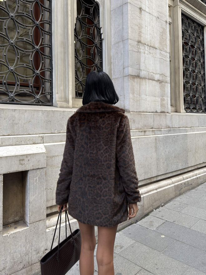 Miss Janell Brown Fur Single Breasted Coat With Animal Print Wholesale Clothing 1