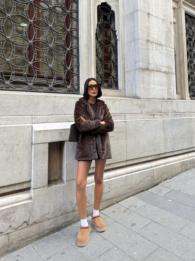 Miss Janell Brown Fur Single Breasted Coat With Animal Print Wholesale Clothing Work