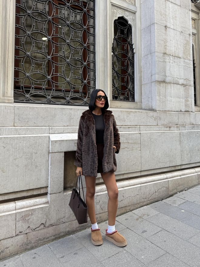 Miss Janell Brown Fur Single Breasted Coat With Animal Print Wholesale Clothing Lounge