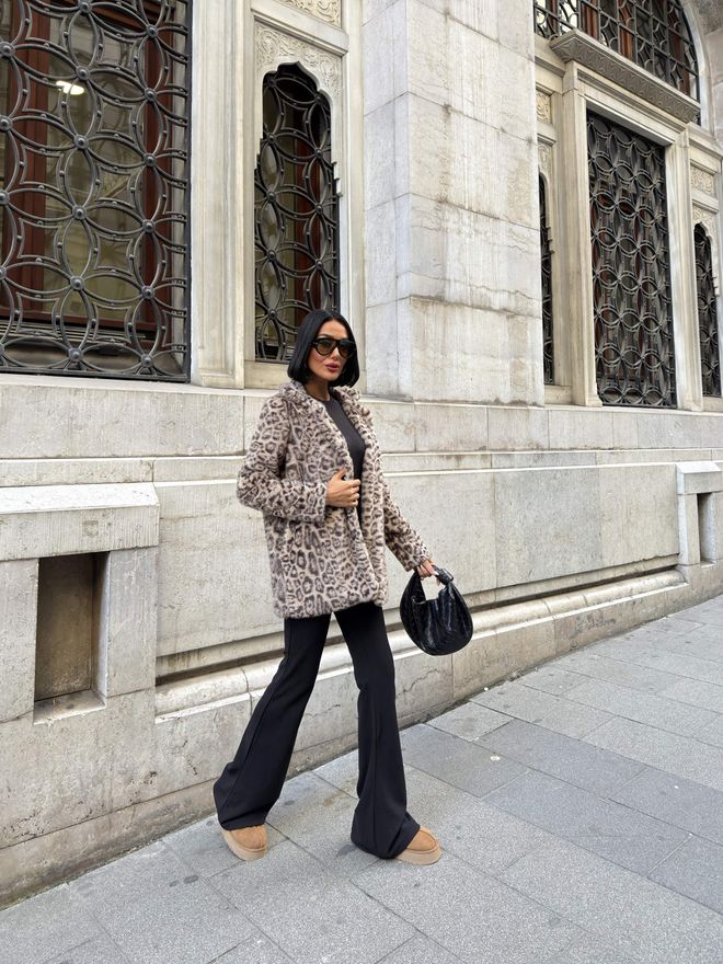 Miss Janell Mix Color Fur Coat With Animal Print And Notched Collar Wholesale Clothing 1