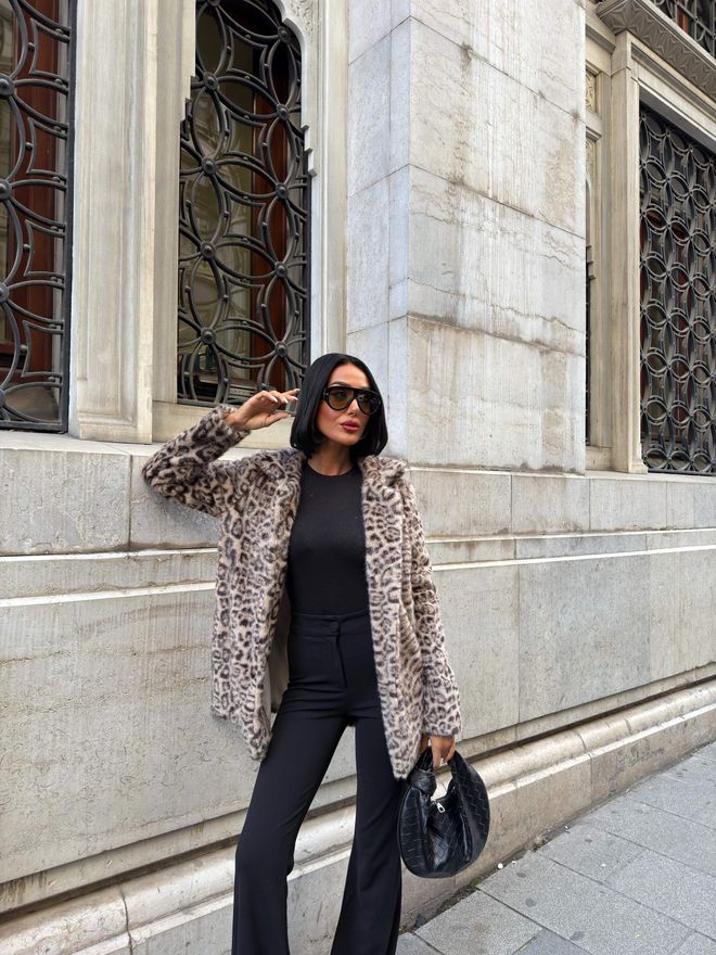 Miss Janell Mix Color Fur Coat With Animal Print And Notched Collar Wholesale Clothing Fall