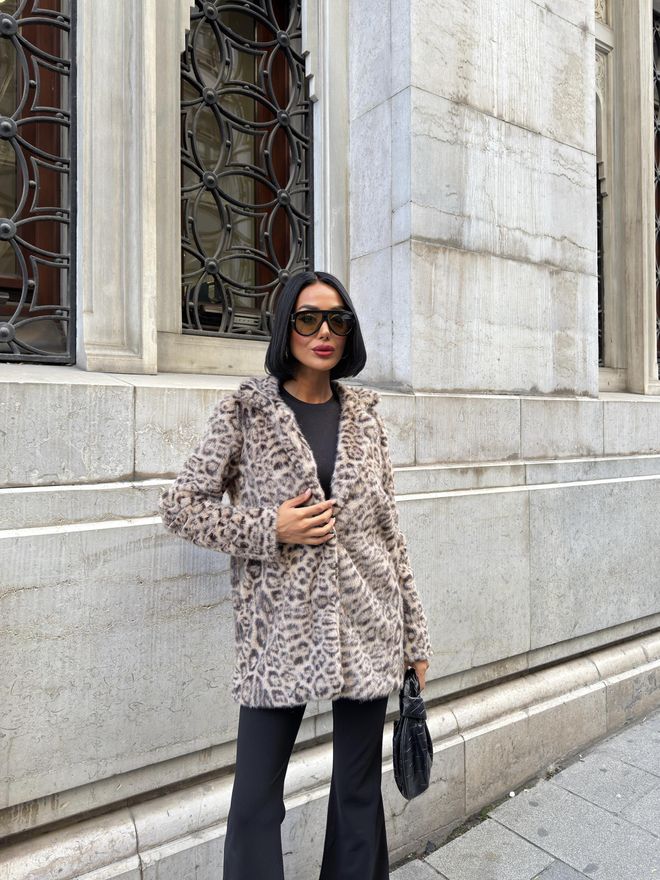 Miss Janell Mix Color Fur Coat With Animal Print And Notched Collar Wholesale Clothing 5