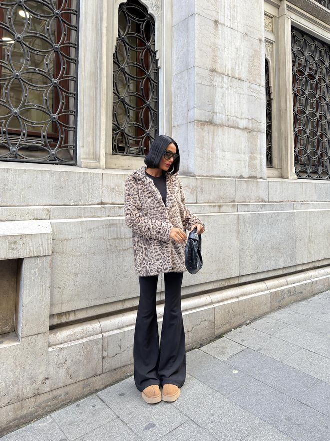 Miss Janell Mix Color Fur Coat With Animal Print And Notched Collar Wholesale Clothing Sexy