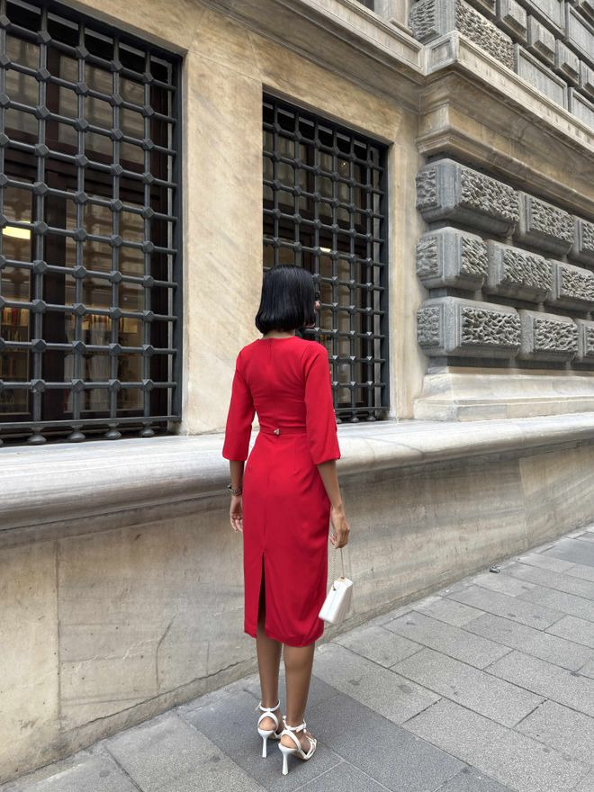 Miss Janell Rochie Roșie Elegantă Tip Sheath Cu Mâneci Despicată 3/4 Îmbrăcăminte cu ridicata Sexy