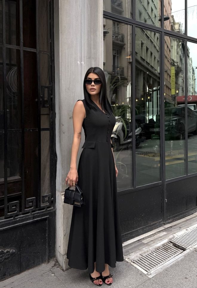 Miss Janell Црна Елегантна Хаљина Фит Анд Флре Велепродаја одеће Секси