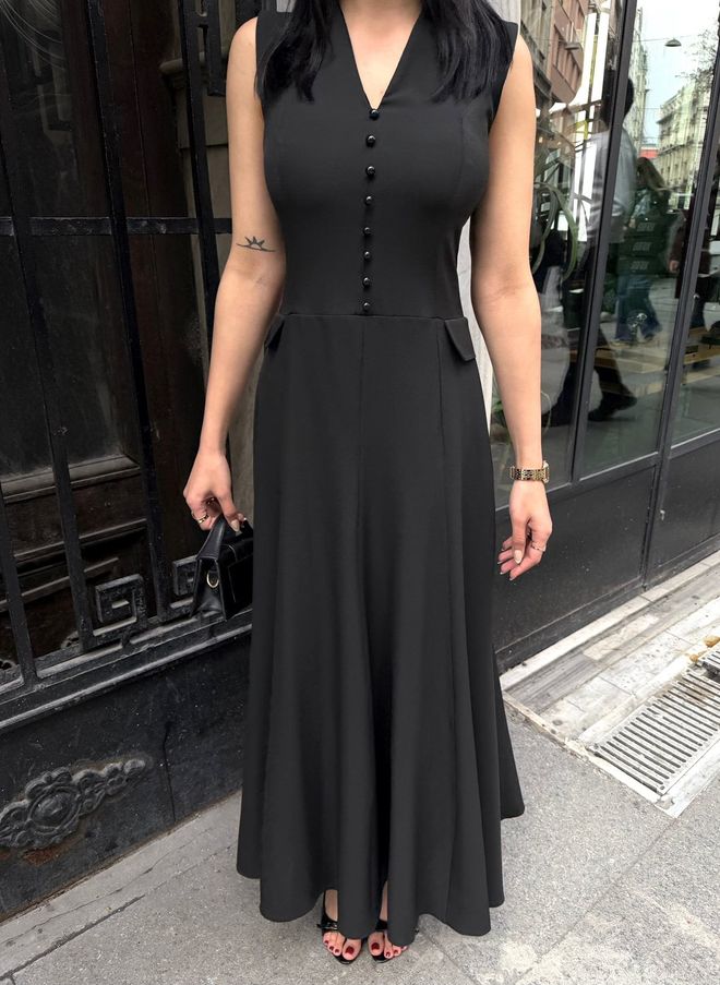 Miss Janell Црна Елегантна Хаљина Фит Анд Флре Велепродаја одеће Секси