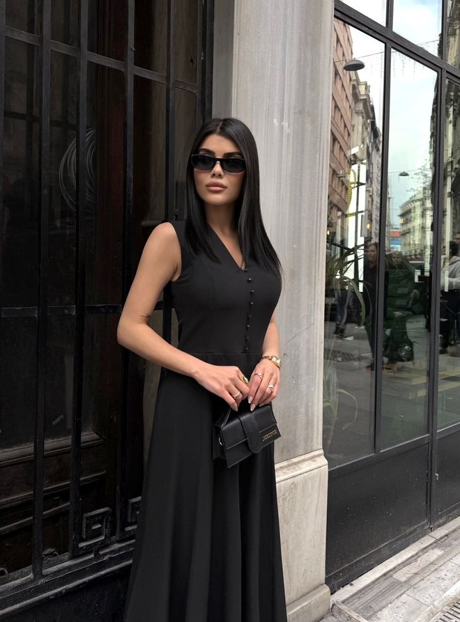 Miss Janell Црна Елегантна Хаљина Фит Анд Флре Велепродаја одеће 1