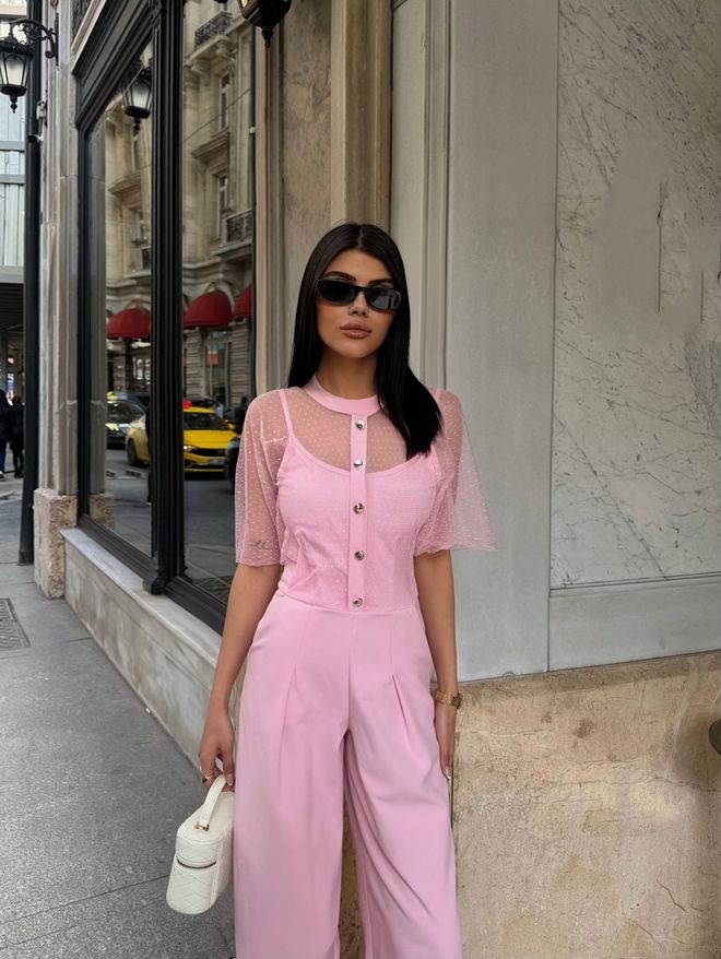 Miss Janell Pink Tailored Jumpsuit With Buttoned Closure Wholesale Clothing 5