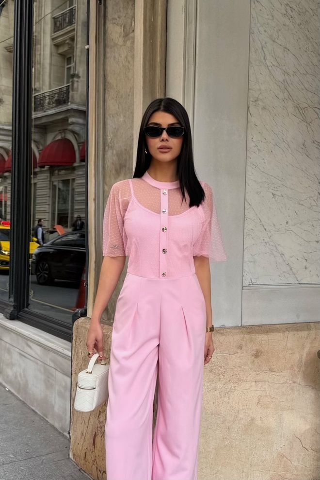 Miss Janell Pink Tailored Jumpsuit With Buttoned Closure Wholesale Clothing Spring