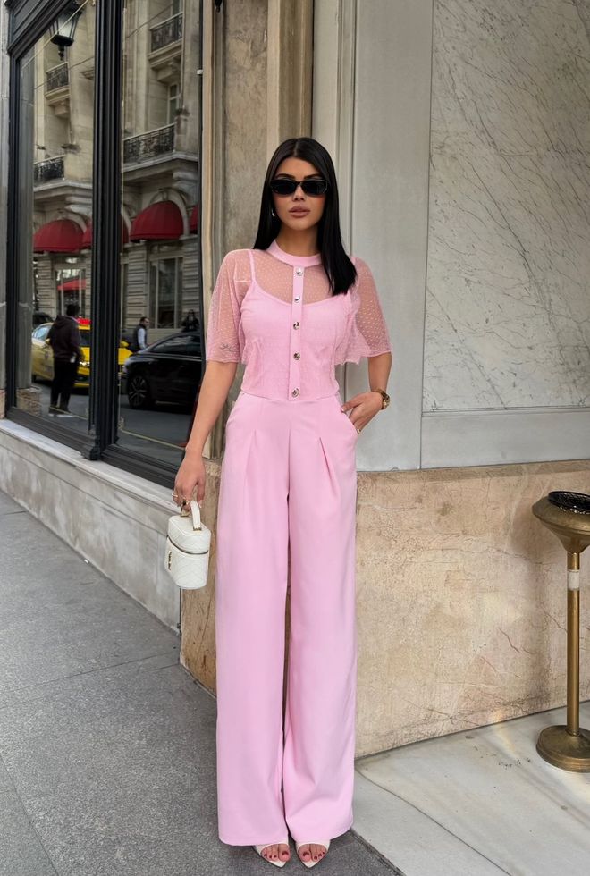 Miss Janell Pink Tailored Jumpsuit With Buttoned Closure Wholesale Clothing Work